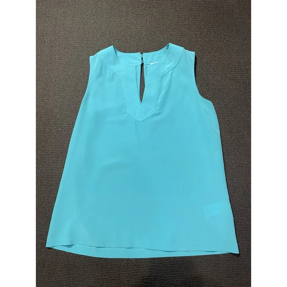 Kate Spade Live Colorfully‎ Teal 100% Silk Sleeveless Blouse Tank Top Shirt Sz 0